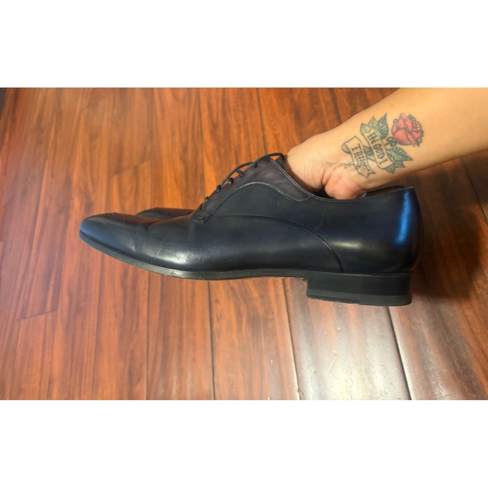 Magnanni Mens Navy Blue Leather Medallion Toe Derby Dress Shoes Size 11 M - Picture 8 of 16